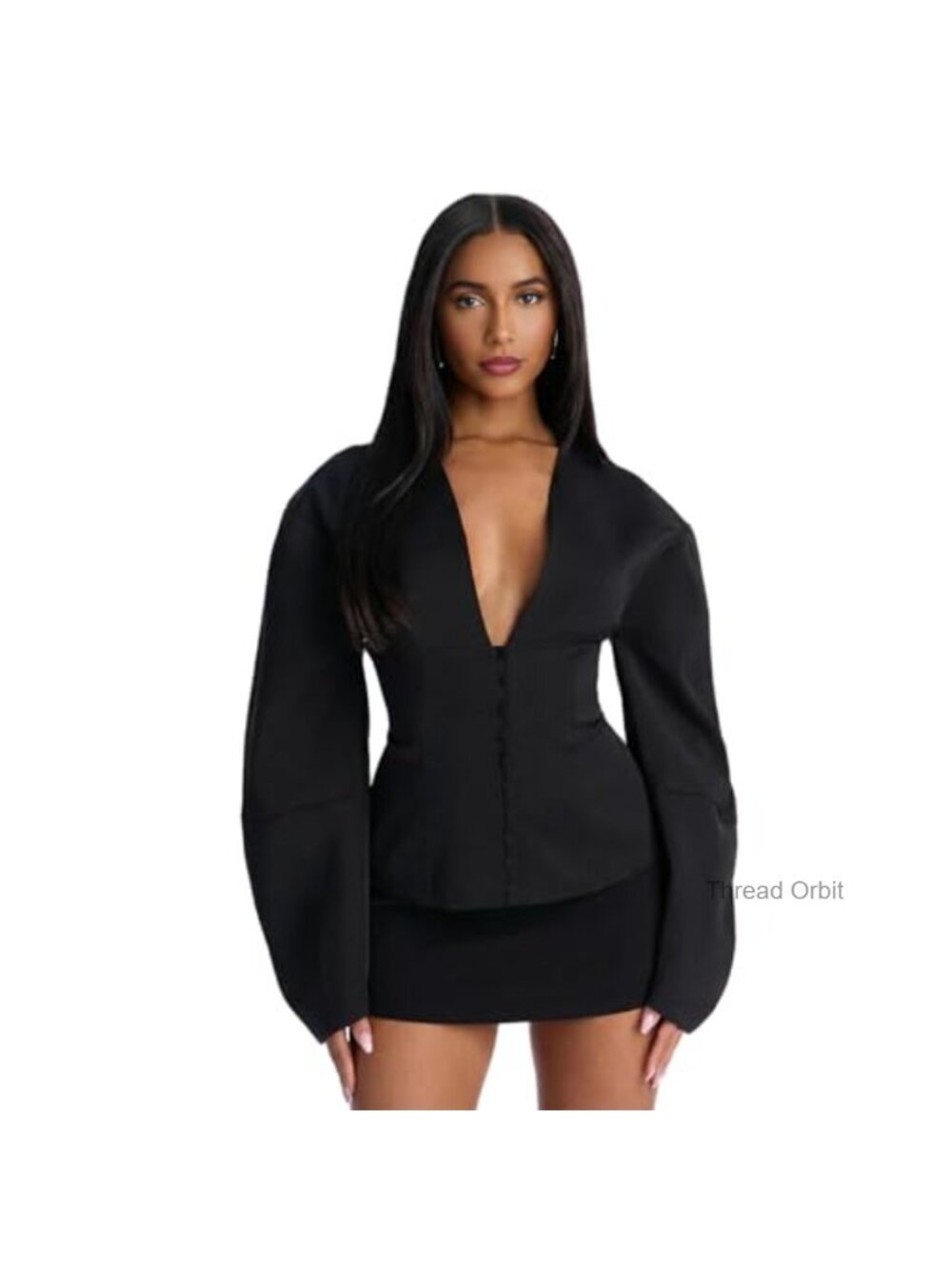 Women's Slim Fit Blazer Suit Jacket Puff Sleeve Button Front Polyester